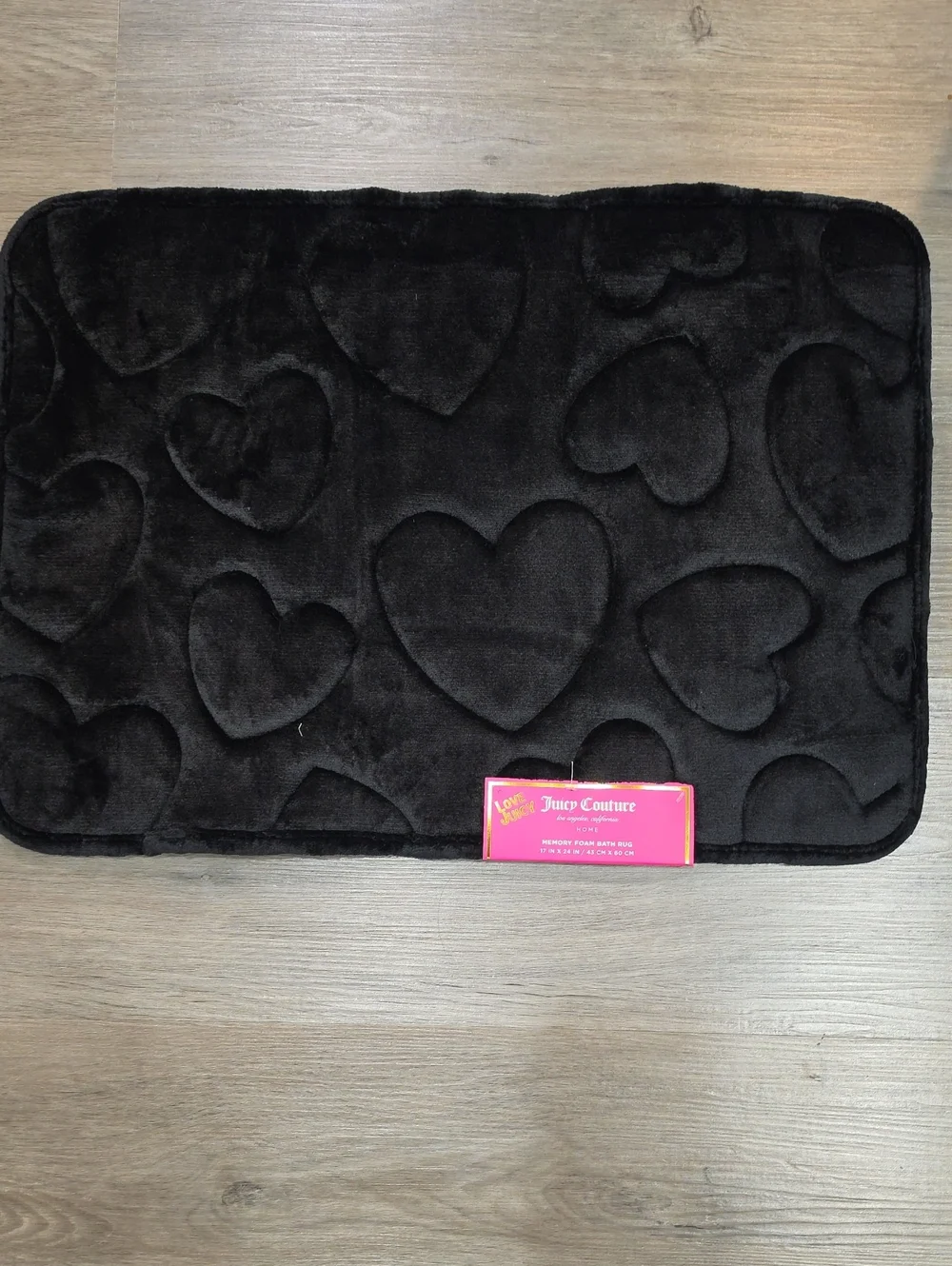 Juicy Couture Home Scattered Hearts Quilted Memory Foam Bath Rug- Black